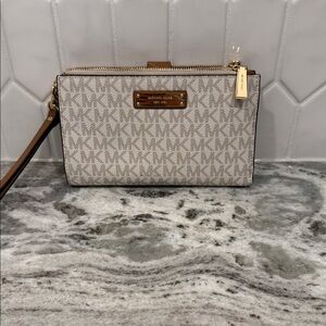 Michael Kors Monogram Beige Wristlet